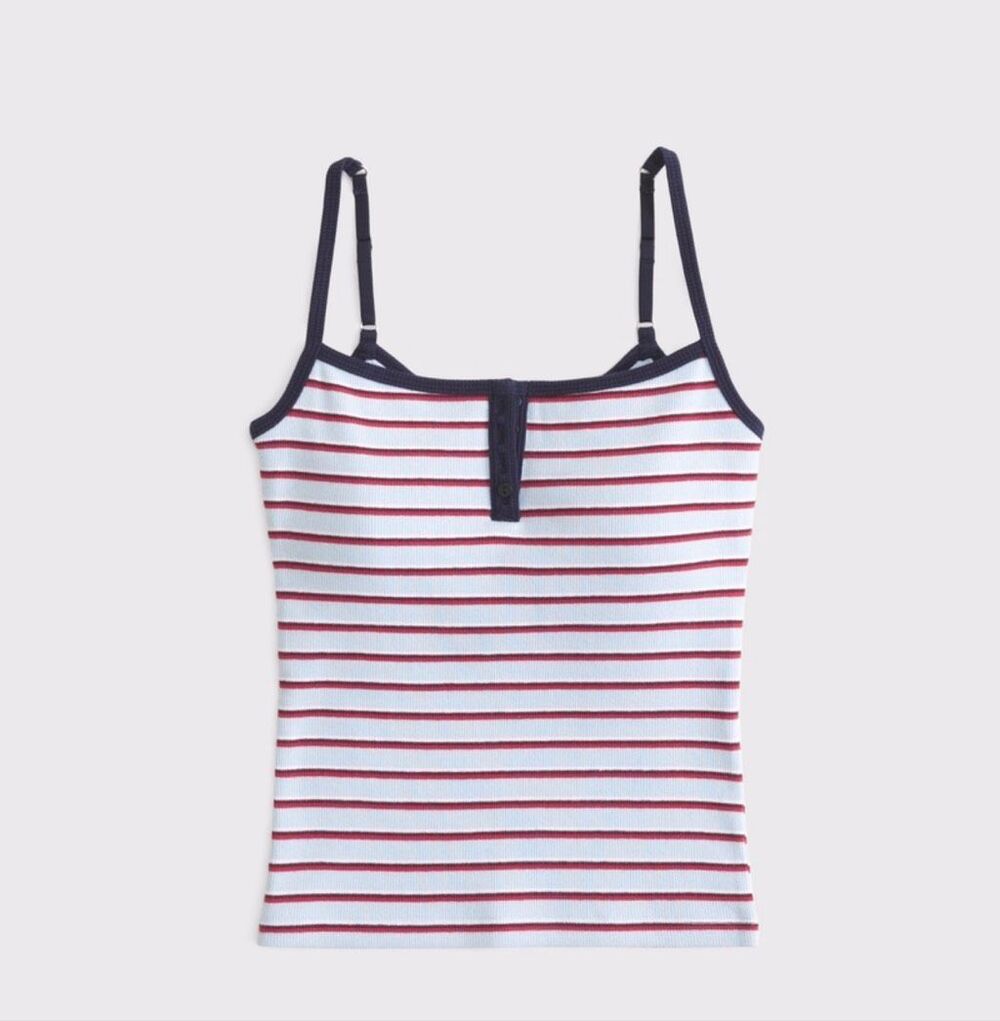 Abercrombie & Fitch Bra-Free Rib Henley Striped Tank Top Light Blue M NWT